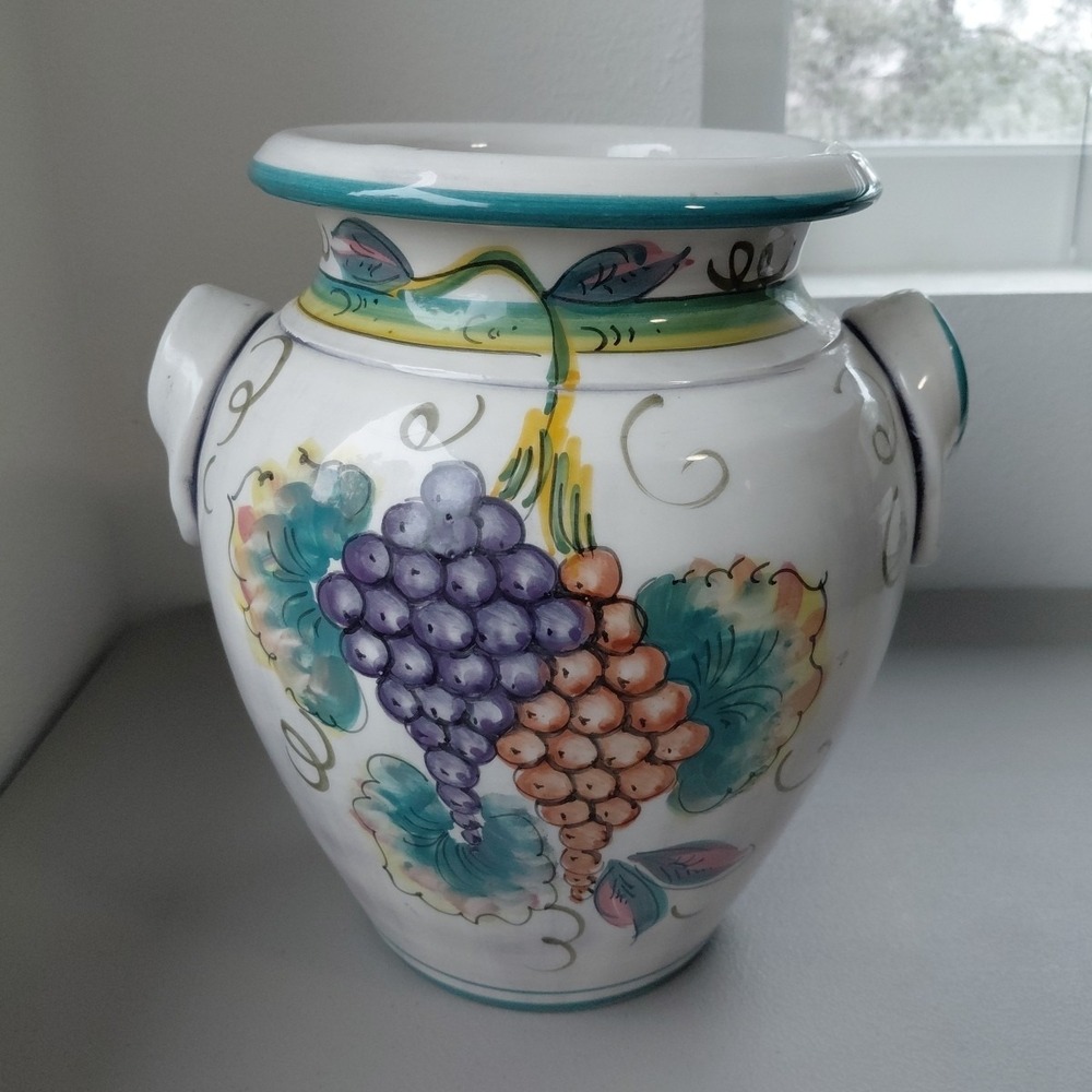 VTG Arte Umbra Urn Vase Italian Grapes LARGE Handles Pottery Countryside Retro